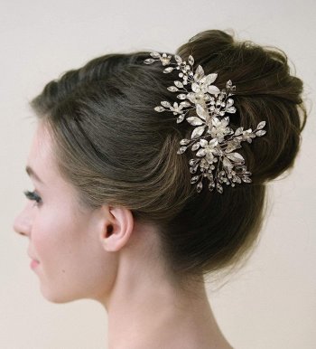 Silver Leaf Handmade beaded Pearl and Crystal Hair Comb